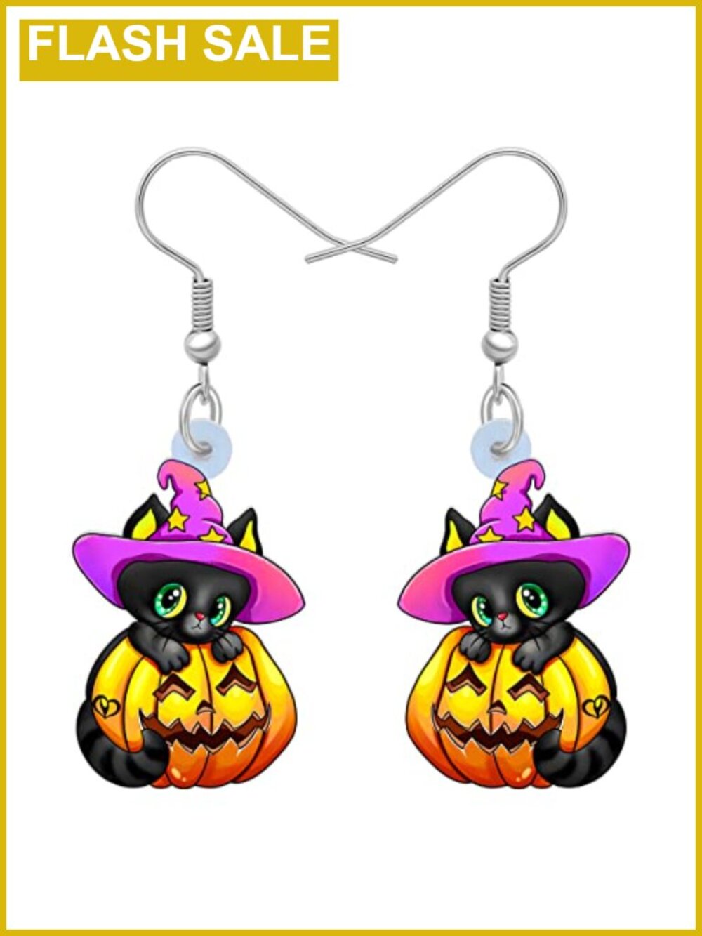 Acrylic Witch Hat Black Cat Dangle Earrings Women Halloween Jewelry Gift